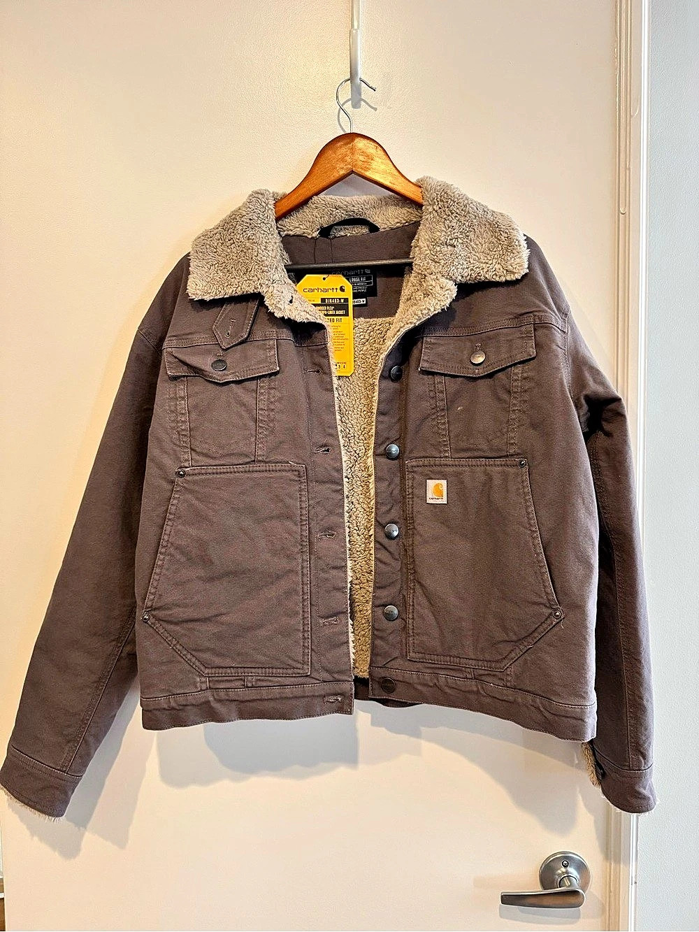 Carhartt Rugged Flex Canvas Sherpa-Lined Jacket Brown Medium